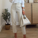 Calça Alfaiataria Feminina Cintura Alta Com Ziper Social Slim Fino Elegante Empresaria Blogueira