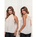 Blusa Regata Feminina Gola Alta Elegante em Crepe