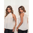 Blusa Regata Feminina Gola Alta Elegante em Crepe