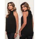 Blusa Regata Feminina Gola Alta Elegante em Crepe