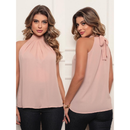 Blusa Regata Feminina Gola Alta Elegante em Crepe