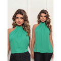 Blusa Regata Feminina Gola Alta Elegante em Crepe