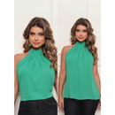Blusa Regata Feminina Gola Alta Elegante em Crepe