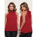 Blusa Regata Feminina Gola Alta Elegante em Crepe
