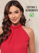 Blusa Regata Feminina Gola Alta Estilosa Elegante em Crepe