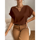 Blusa Feminina Soltinha Manga Morcego Decote Entalhado Helora